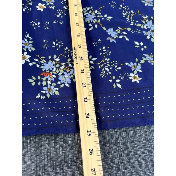 MAX STUDIO XL Navy-Blue Floral Pleated Blouse Long Bell Sleeves Boho Peasant - Picture 8 of 10